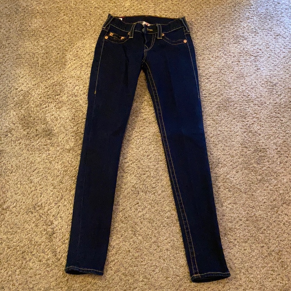 True Religion dark blue skinny jeans. Like new.